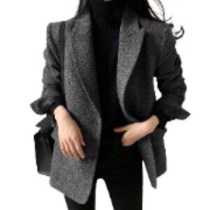 Wool Blend Blazer Jacket Single Breasted Dressy Work Coat